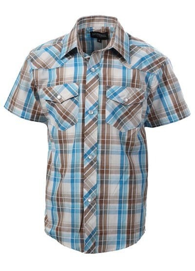SS-82W-BOY'S SHORT SLEEVE WESTERN PLAID SHIRT- 11 COLORS - SIZE 4-16