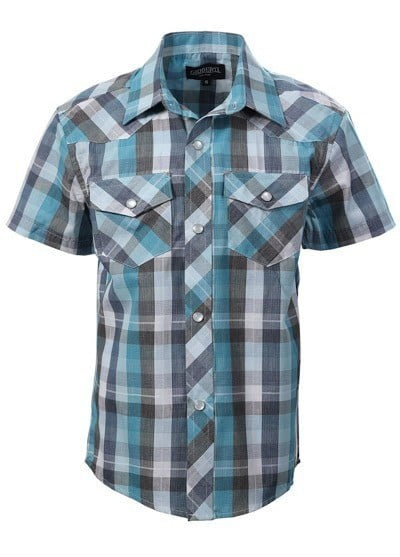 SS-82W-BOY'S SHORT SLEEVE WESTERN PLAID SHIRT- 11 COLORS - SIZE 4-16