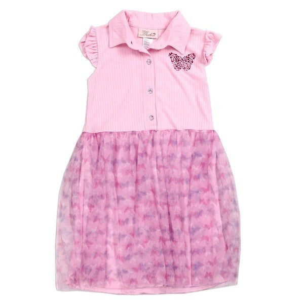 7-12 Girls Rib/Mesh Collared Dress Pack of 6