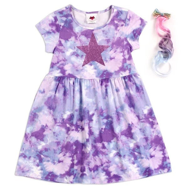 Girls 4-6X Tie Dye Dress W/ Hair Clip Pack of 6
