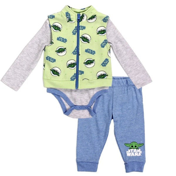 BABY YODA Boys Newborn 3-Piece Vest Set Pack of 6