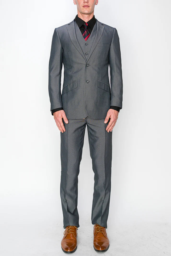 2645-TEXTURED MED GRAY-SLIM-3PC-SIZE 34S-46S & 34R-56R & 38L-56L