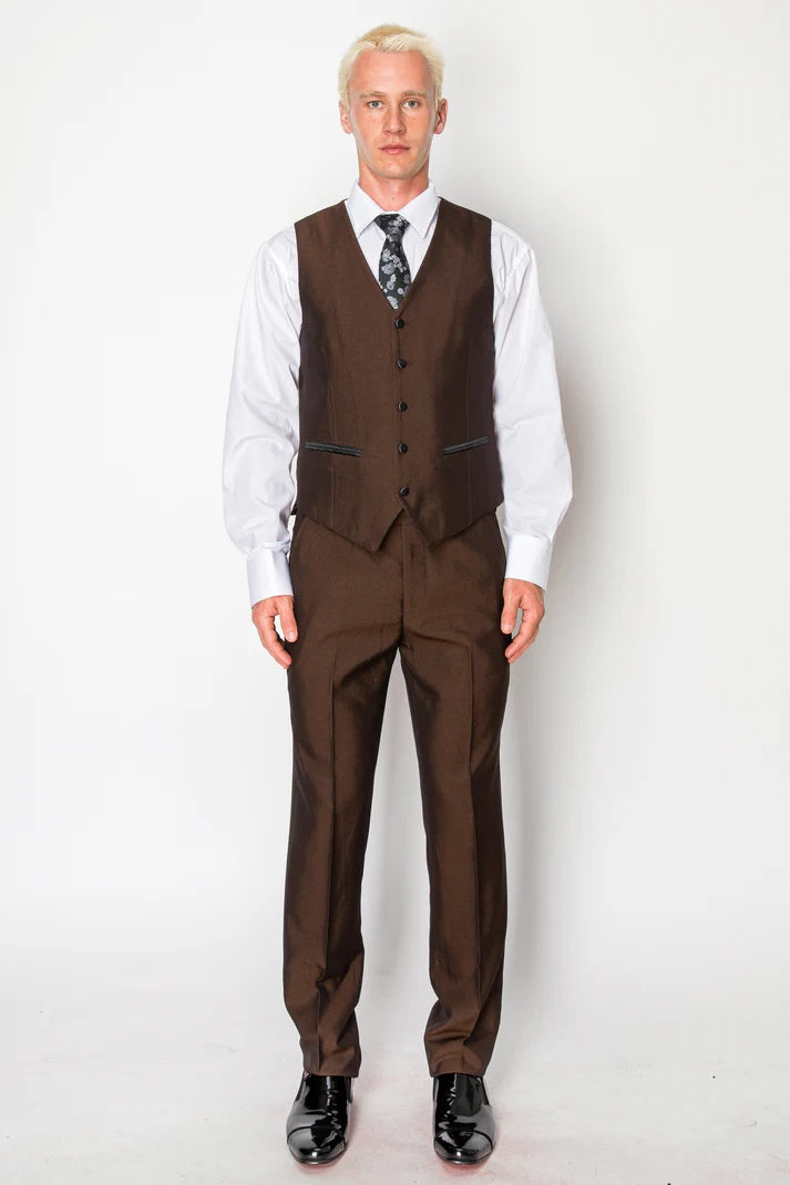 2645-SHINY BROWN-TUXEDO-SLIM FIT-3PC-SIZE 34S-46S & 34R-56R & 38L-56L
