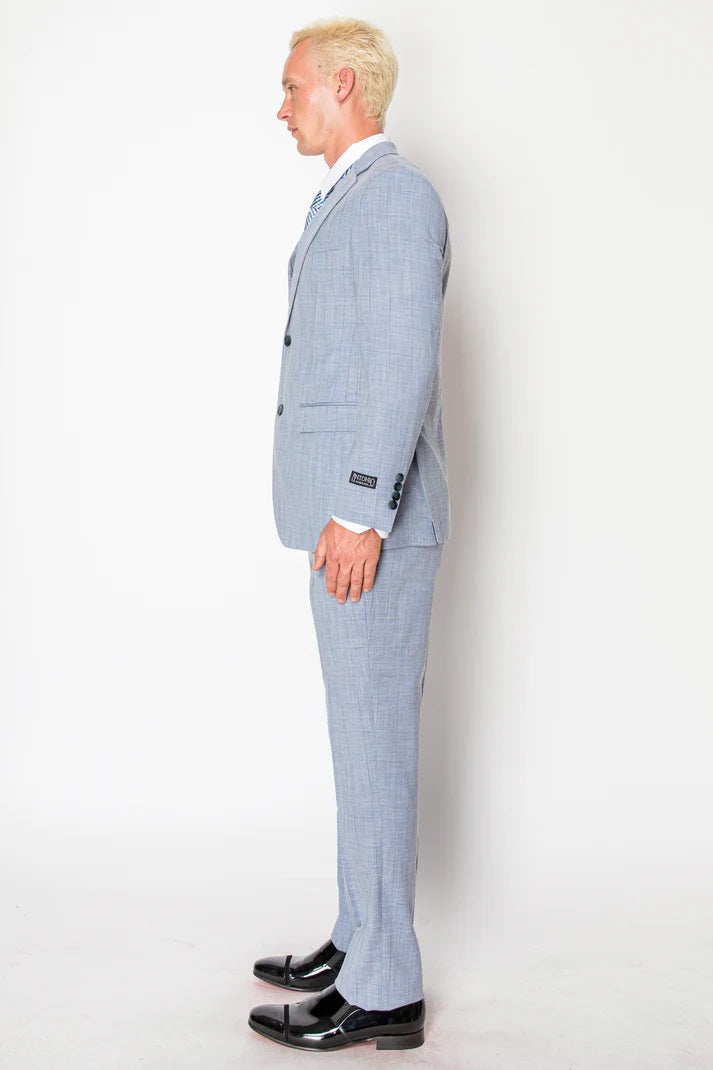4129-TEXTURED LIGHT BLUE-SLIM-3PC-SIZE 34S-46S & 34R-56R & 38L-56L