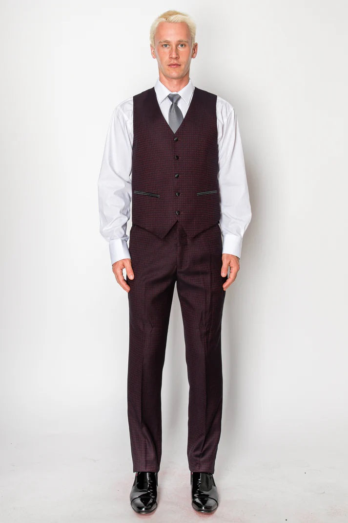 5608-BURGUNDY-TUXEDO-SLIM-3PC-SIZE 34S-46S & 34R-56R & 38L-56L