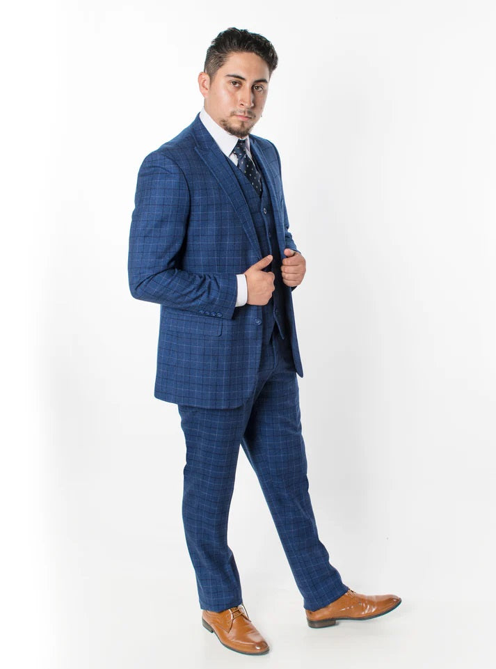 1502-FRENCH BLUE PLAID-SLIM FIT-3PC-SIZE 34S-46S & 34R-56R & 38L-56L