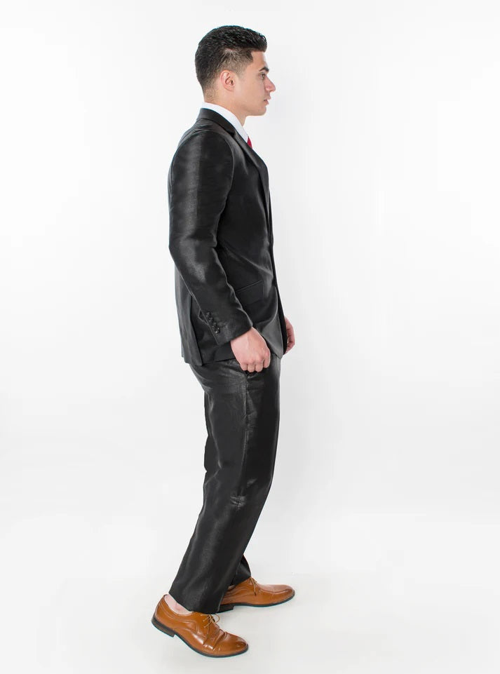 0408-TEXTURED SHINY BLACK-SLIM-3PC-SIZE 34S-46S & 34R-56R & 38L-56L