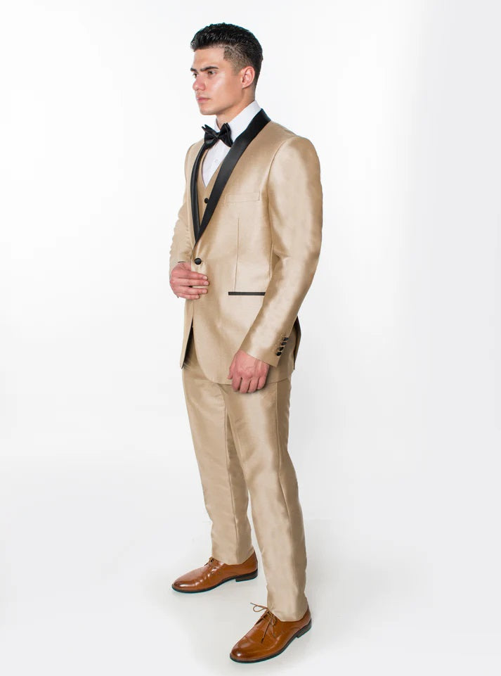 8283-SHINY BEIGE-TUXEDO-SLIM-3PC-SIZE 34S-46S & 34R-56R & 38L-56L