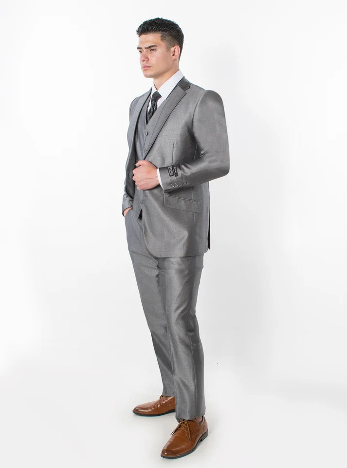 1889-TEXTURED SHINY GRAY -SLIM-3PC-SIZE 34S-46S & 34R-56R & 38L-56L