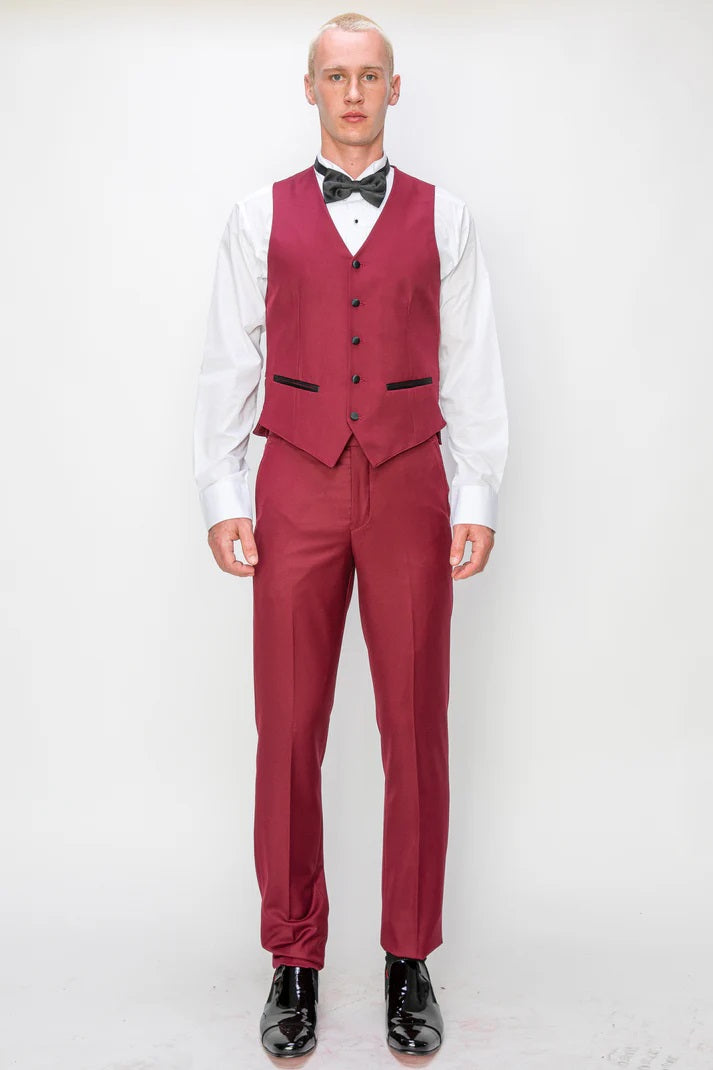8745-BURGUNDY-TUXEDO-SLIM3PC-SIZE 34S-46S & 34R-56R & 38L-56L