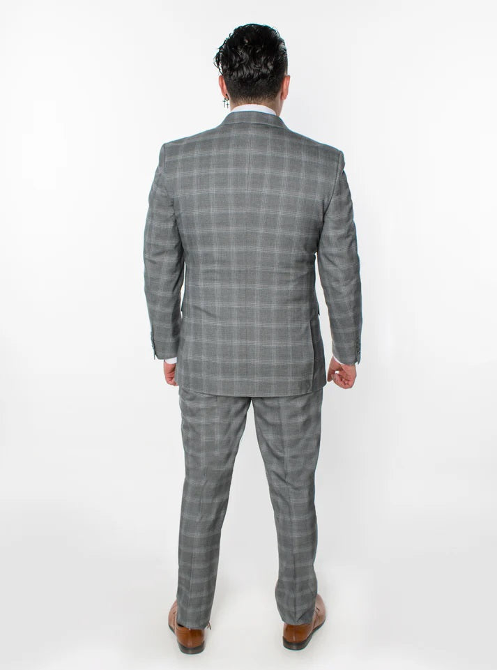 2306-GREY PLAID-SLIM FIT-3PC-SIZE 34S-46S & 34R-56R & 38L-56L