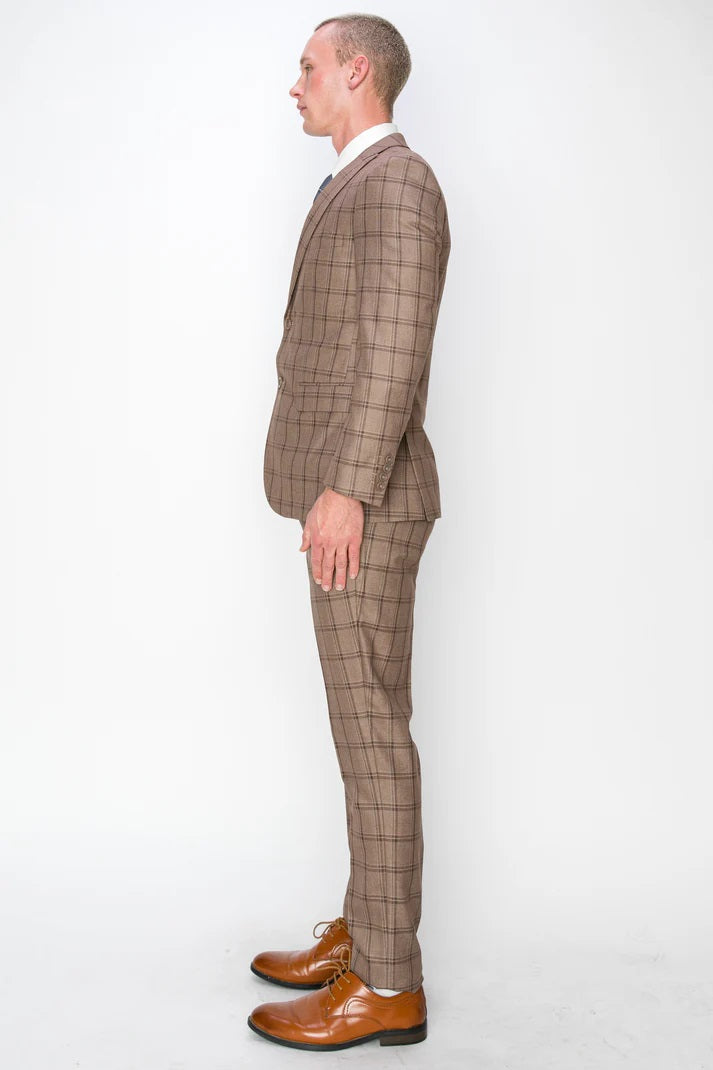 7271-BROWN PLAID-SLIM FIT-3PC-SIZE 34S-46S & 34R-56L & 38L-56L