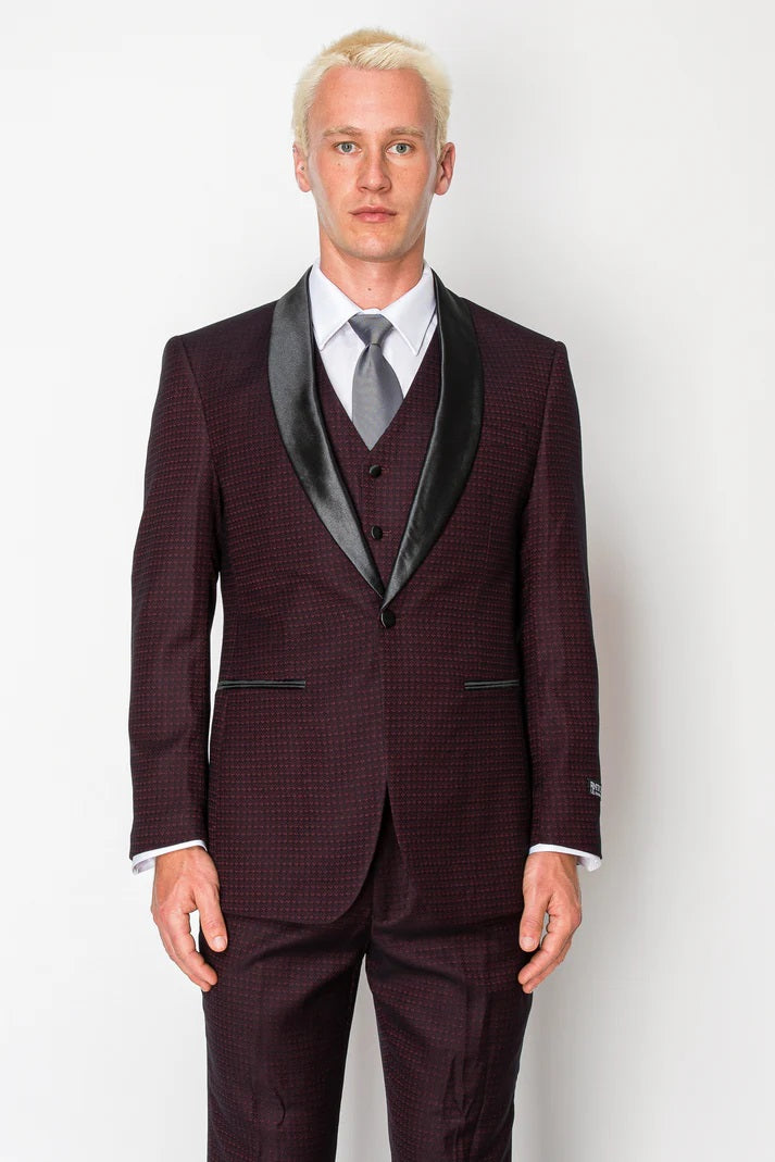 5608-BURGUNDY-TUXEDO-SLIM-3PC-SIZE 34S-46S & 34R-56R & 38L-56L