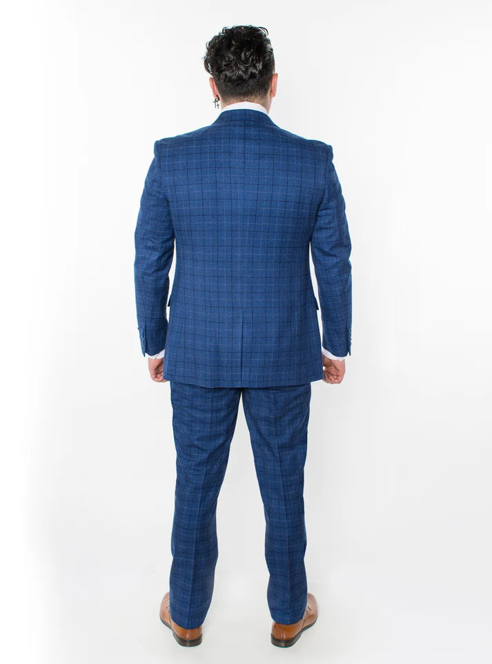 1502-FRENCH BLUE PLAID-SLIM FIT-3PC-SIZE 34S-46S & 34R-56R & 38L-56L