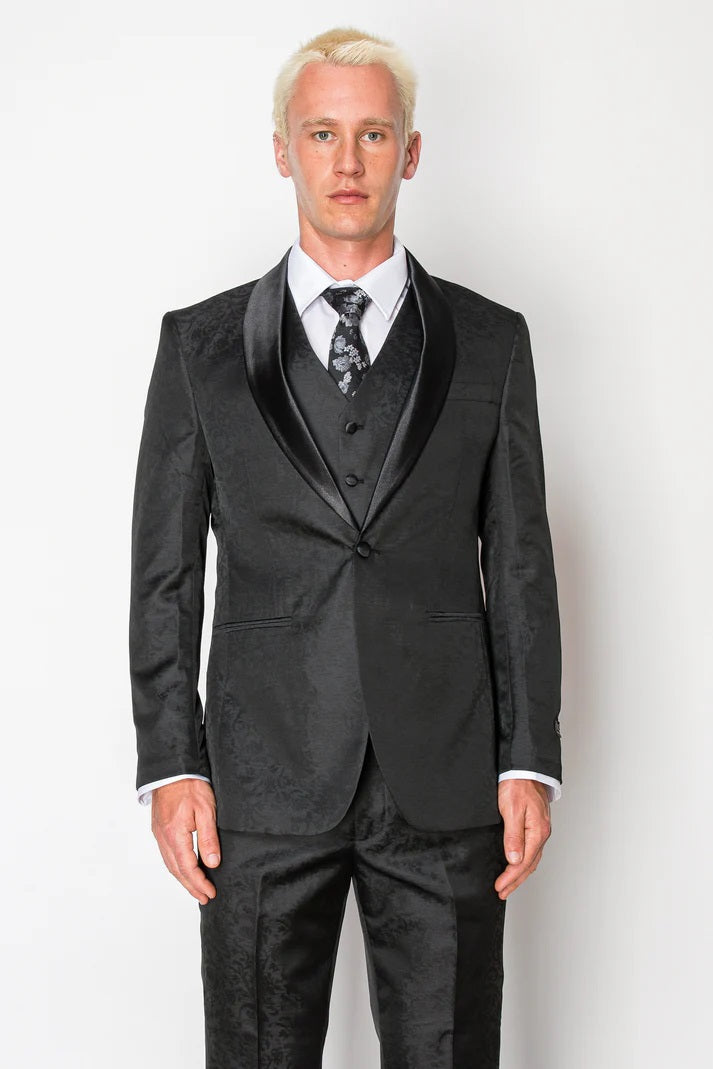 8033-DESIGN CHARCOAL-TUXEDO-SLIM-3PC-SIZE 34S-46S & 34R-56R & 38L-56L