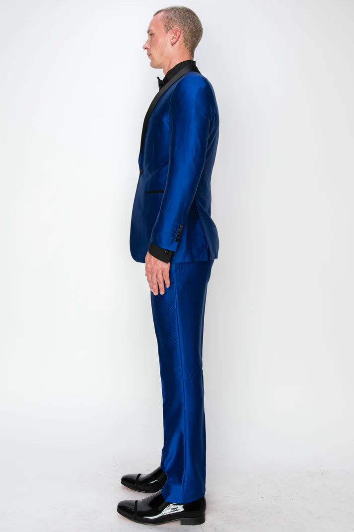 9709-R-BLUE SHINY-TUXEDO-SLIM-3PC-SIZE 34S-46S & 34R-56R & 38L-56L