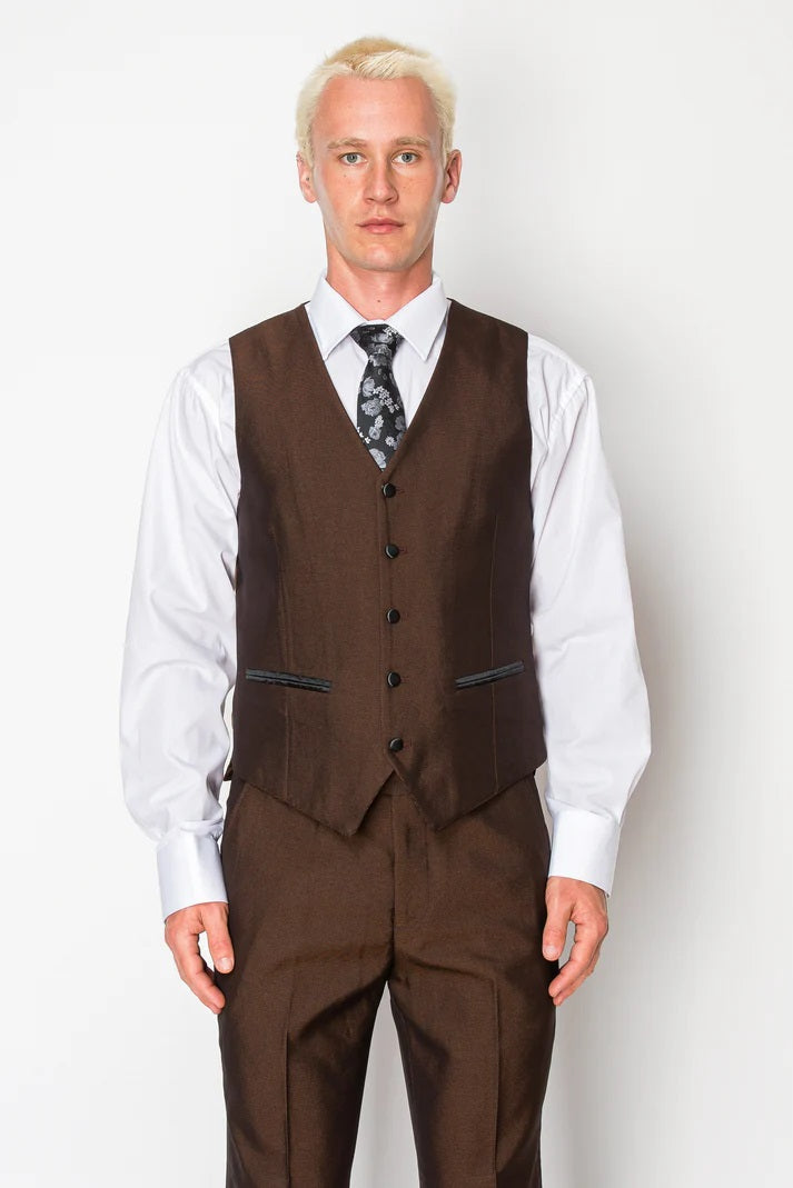 2645-SHINY BROWN-TUXEDO-SLIM FIT-3PC-SIZE 34S-46S & 34R-56R & 38L-56L
