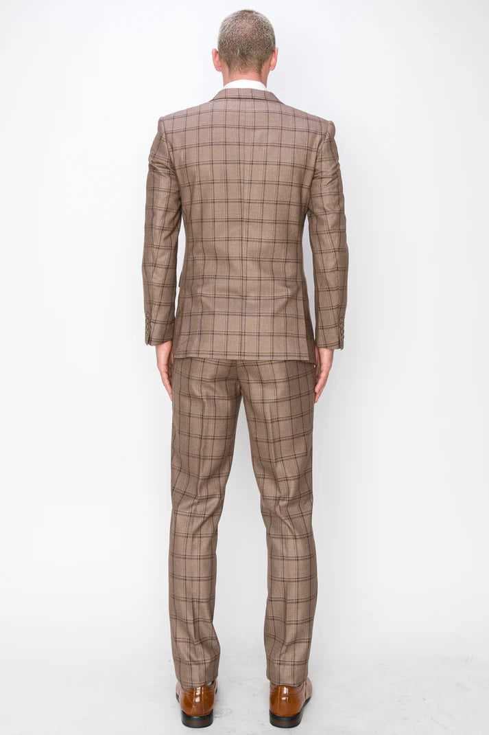 7271-BROWN PLAID-SLIM FIT-3PC-SIZE 34S-46S & 34R-56L & 38L-56L
