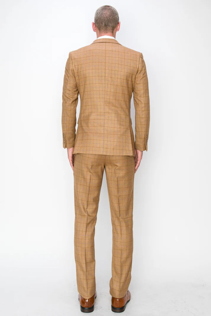 5021-KHAKI PLAID-SLIM FIT-3PC-SIZE 34S-46S & 34R-56R & 38L-56L