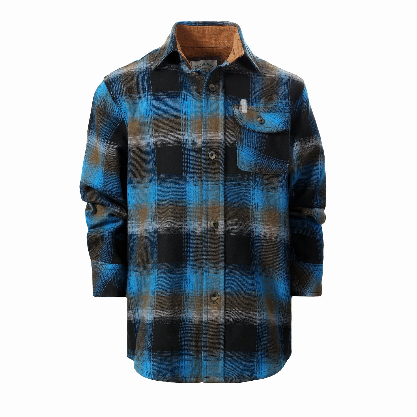 LS-84FC BOY'S SINGLE POCKET FLANNEL SHIRT WITH CORDUROY CONTRAST