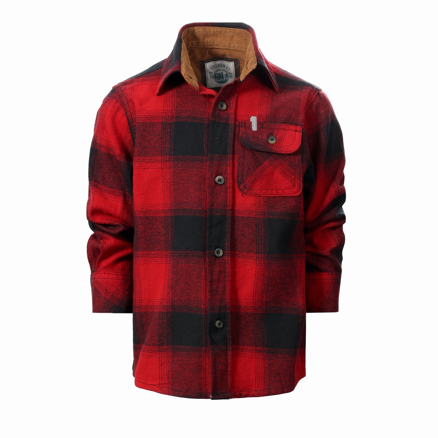 LS-84FC BOY'S SINGLE POCKET FLANNEL SHIRT WITH CORDUROY CONTRAST