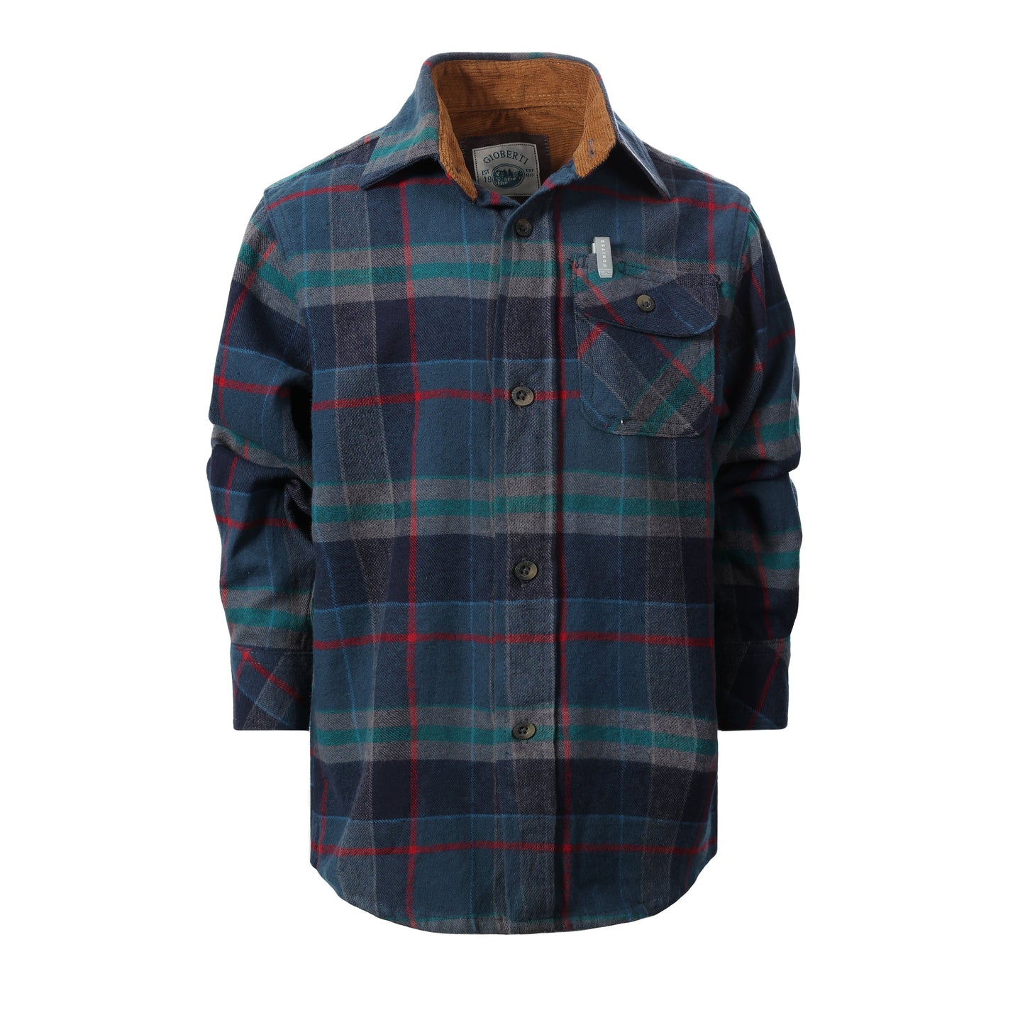 LS-84FC BOY'S SINGLE POCKET FLANNEL SHIRT WITH CORDUROY CONTRAST