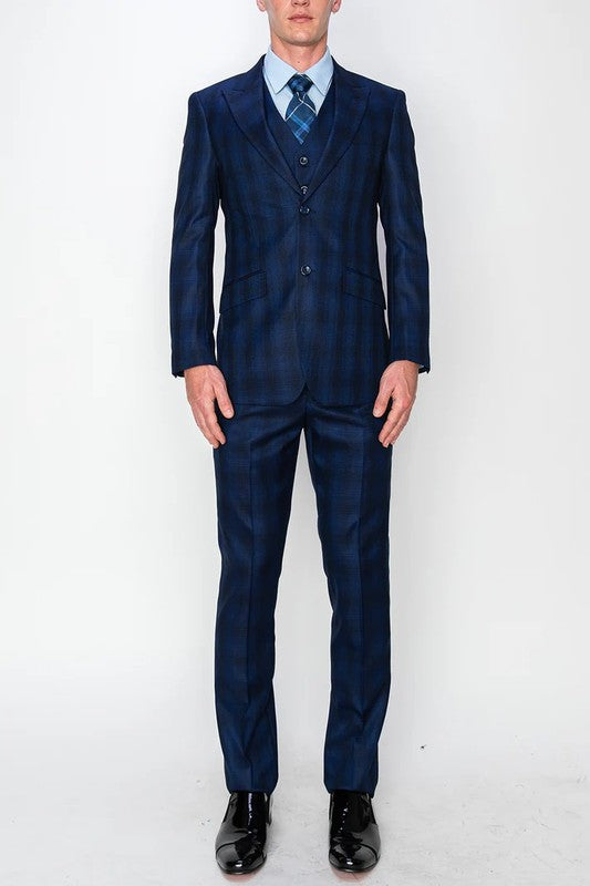 5500-BLUE-CHECKER-3PC-SLIM SIZE 34S-46S & 34R-56L & 38L-56L