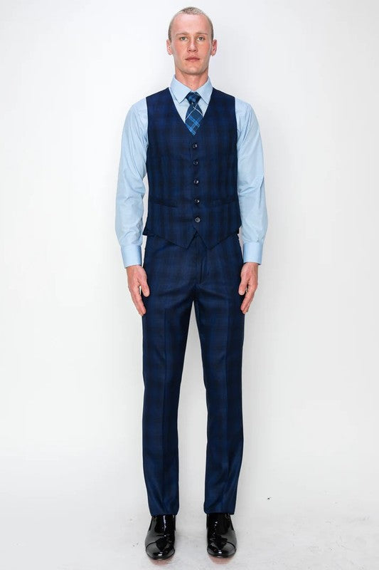 5500-BLUE-CHECKER-3PC-SLIM SIZE 34S-46S & 34R-56L & 38L-56L