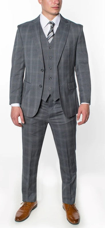 6009-GREY-CHECKER-3PC-SLIM SIZE 34S-46S & 34R-56L & 38L-56L