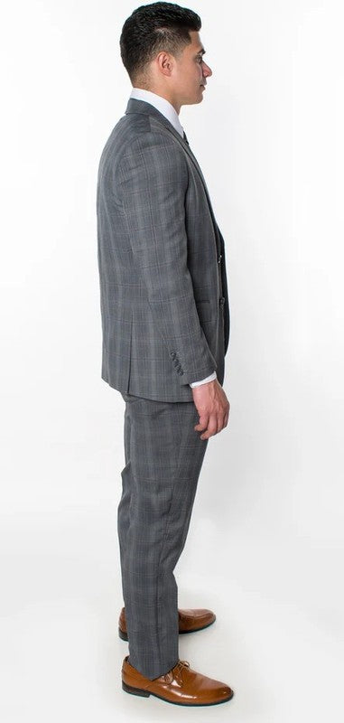 6009-GREY-CHECKER-3PC-SLIM SIZE 34S-46S & 34R-56L & 38L-56L