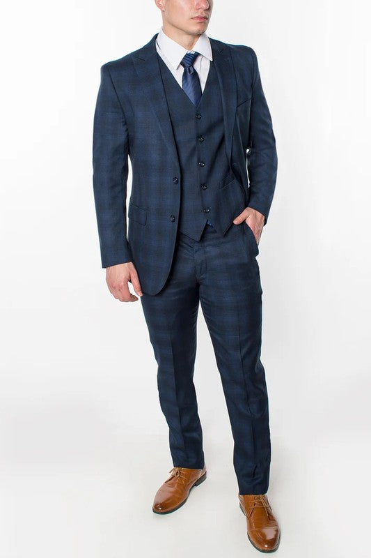 6506-NAVY-CHECKER-3PC-SLIM SIZE 34S-46S & 34R-56L & 38L-56L