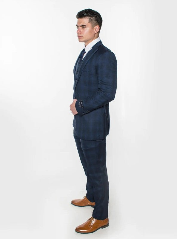 6506-NAVY-CHECKER-3PC-SLIM SIZE 34S-46S & 34R-56L & 38L-56L