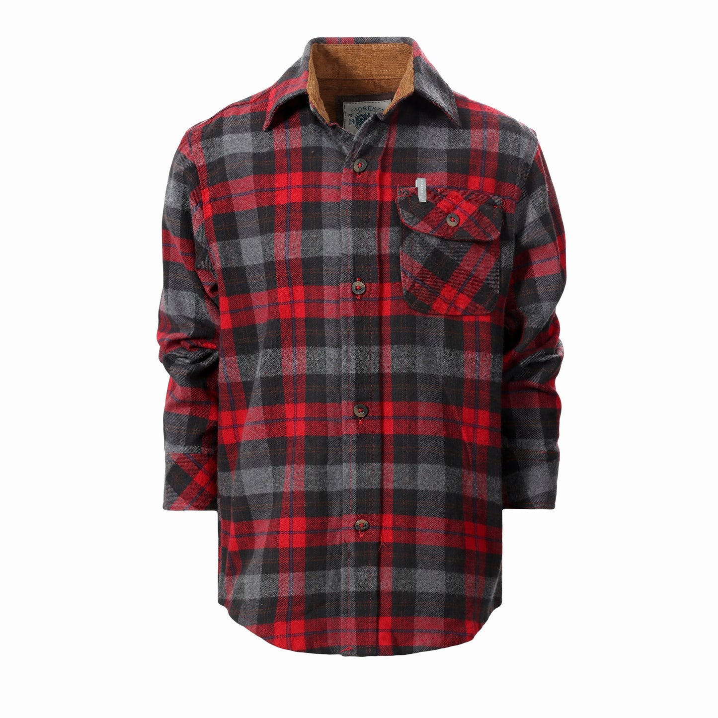 LS-84FC BOY'S SINGLE POCKET FLANNEL SHIRT WITH CORDUROY CONTRAST