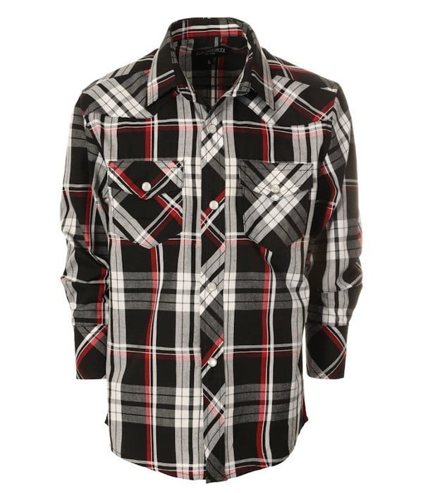 LS-82W-BOY'S LONG SLEEVE WESTERN PLAID SHIRT- 6 COLORS ( GROUP 1 ) - SIZE 4-18