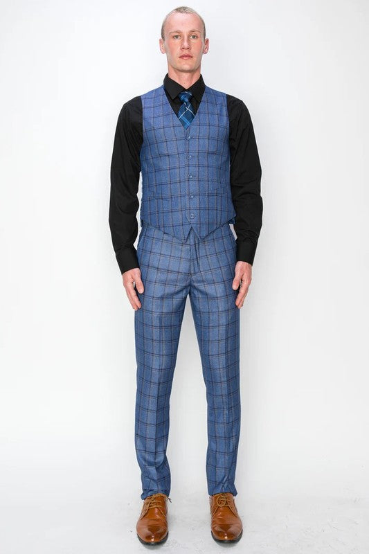 7270-BLUE-CHECKER-3PC-SLIM SIZE 34S-46S & 34R-56R & 38L-56L