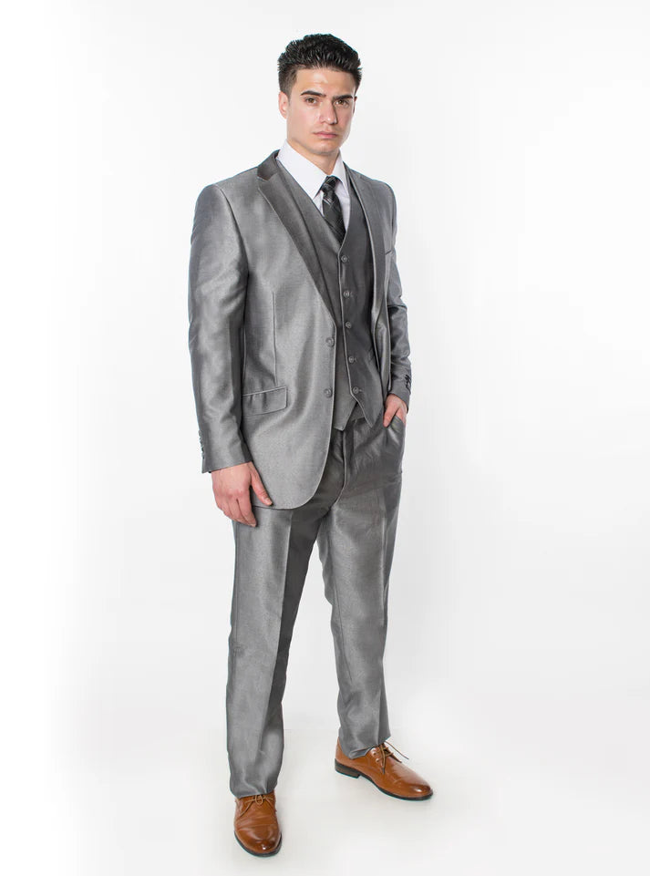 1889-TEXTURED SHINY GRAY -SLIM-3PC-SIZE 34S-46S & 34R-56R & 38L-56L