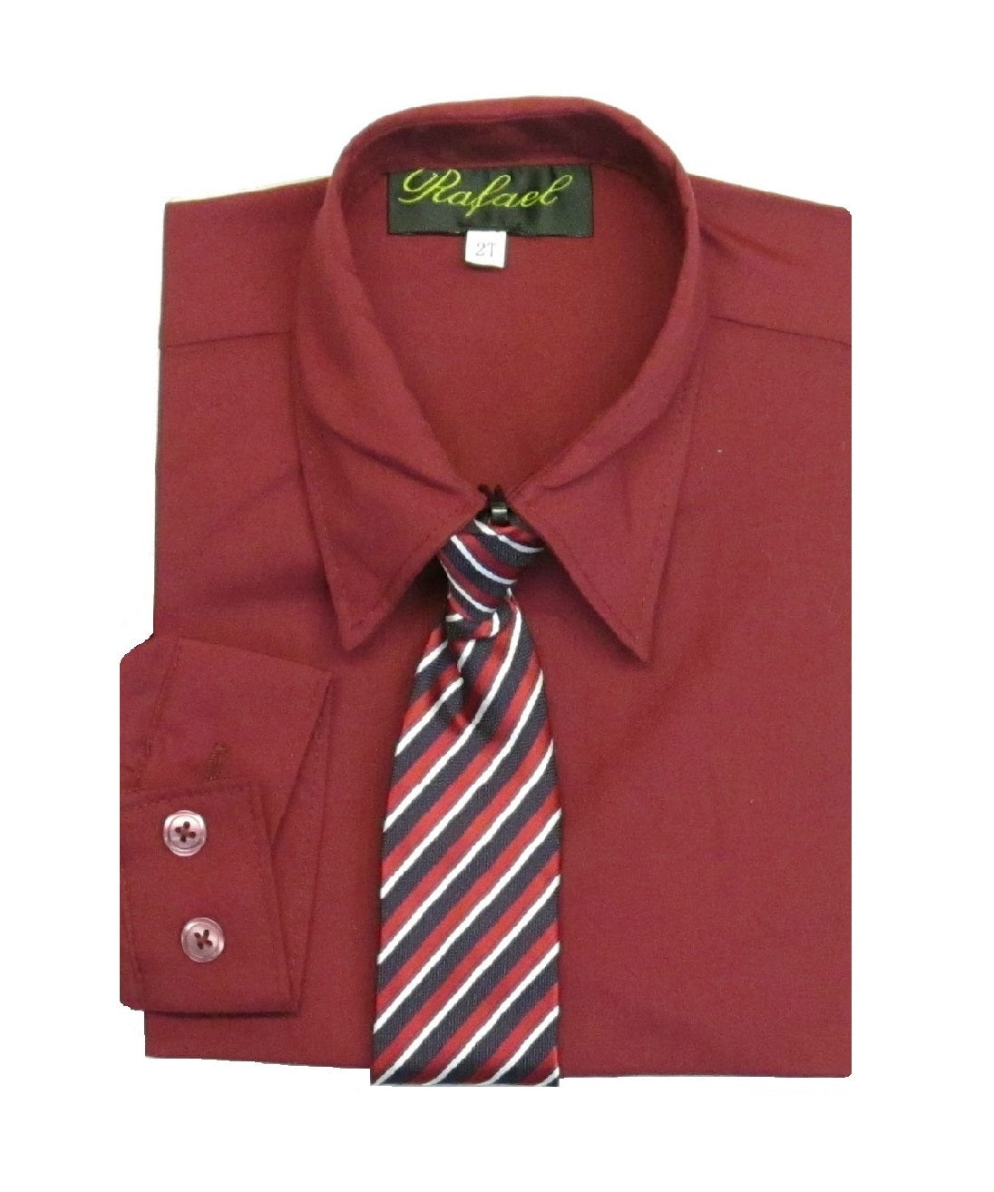 S-858 Boys formal dress shirt with striped tie IN 6 COLORS (BURGUNDY-LIGHT AQUA-SALMON-OLIVE-LIGHT YELLOW-ROYAL BLUE) SIZE 2-20