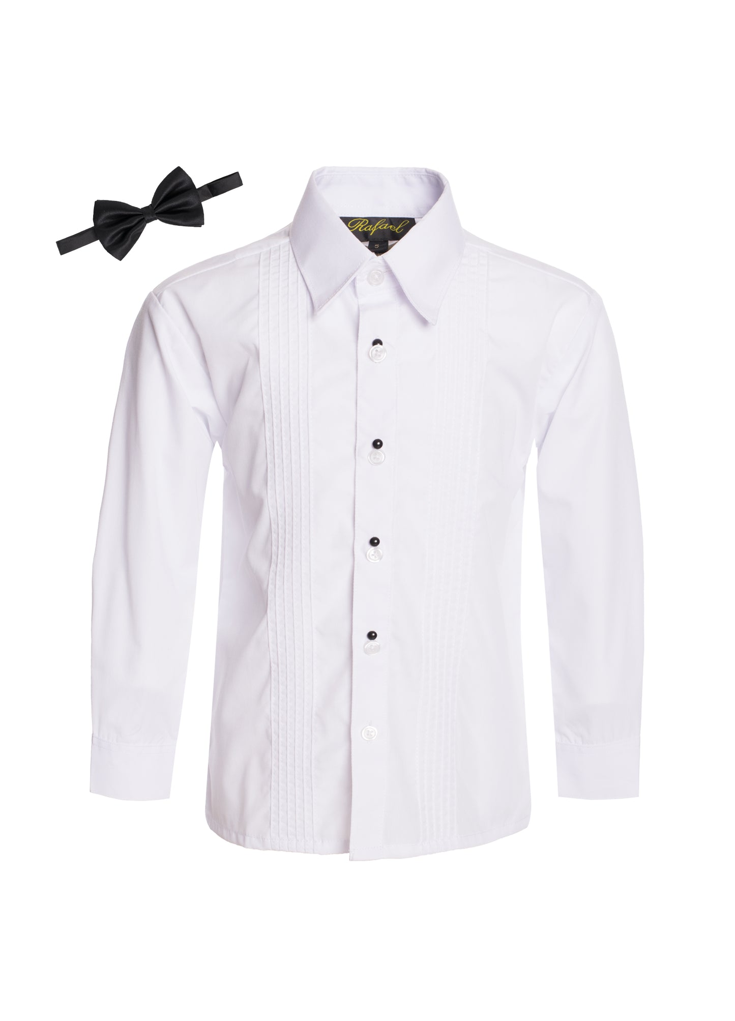 B-32 BOYS TUXEDO DRESS SHIRT WHITE WITH BOWTIE SIZE 2-20