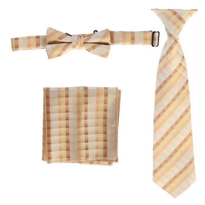 CTS-BOYS-3 PC SET-CHECKERED-TIE-BOWTIE-P SQ-15 COLORS-SIZE 2-4 AND 5-7 AND 8-18
