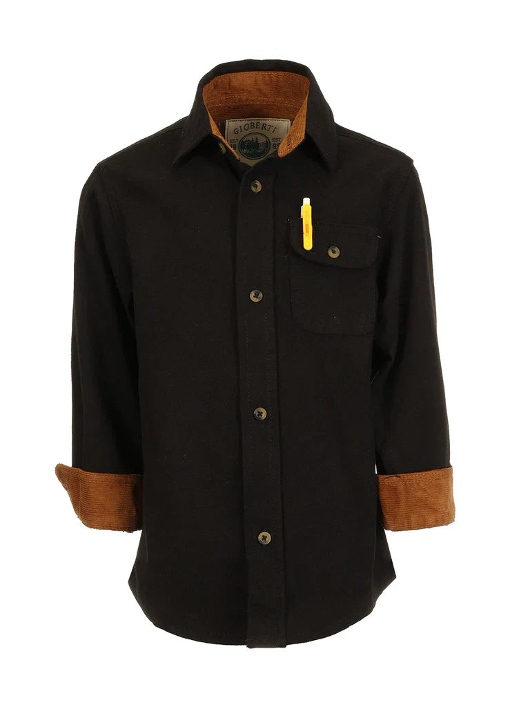 LS-84FC- BOY'S SINGLE POCKET FLANNEL SHIRT WITH CORDUROY CONTRAST
