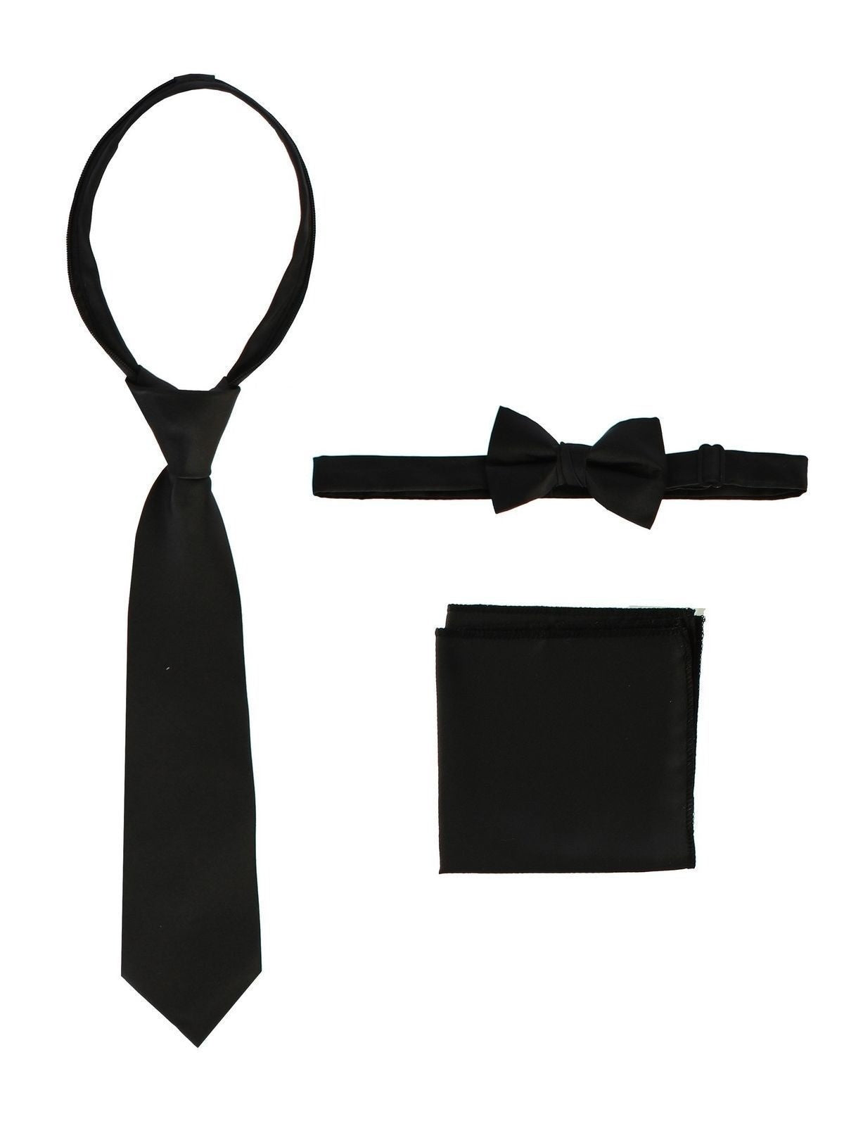 STS-BOYS-3 PC SET-SOLID-TIE-BOWTIE-P SQ-20 COLORS-SIZE 2-4 AND 5-7 AND 8-18