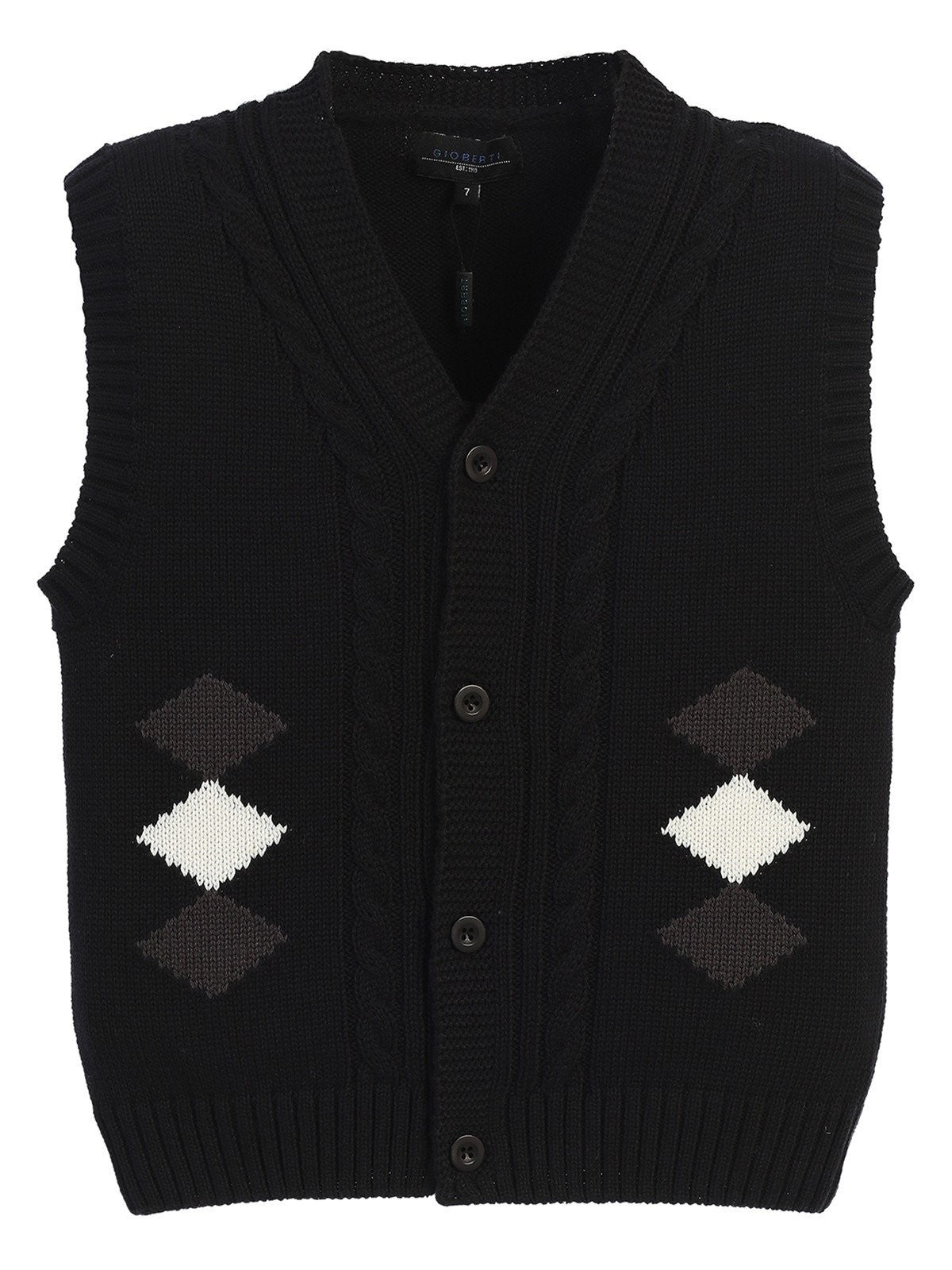 SW-5 CARDIGAN KNITTED VEST DIAMOND PRINT - 3 COLORS - SIZE 2-18