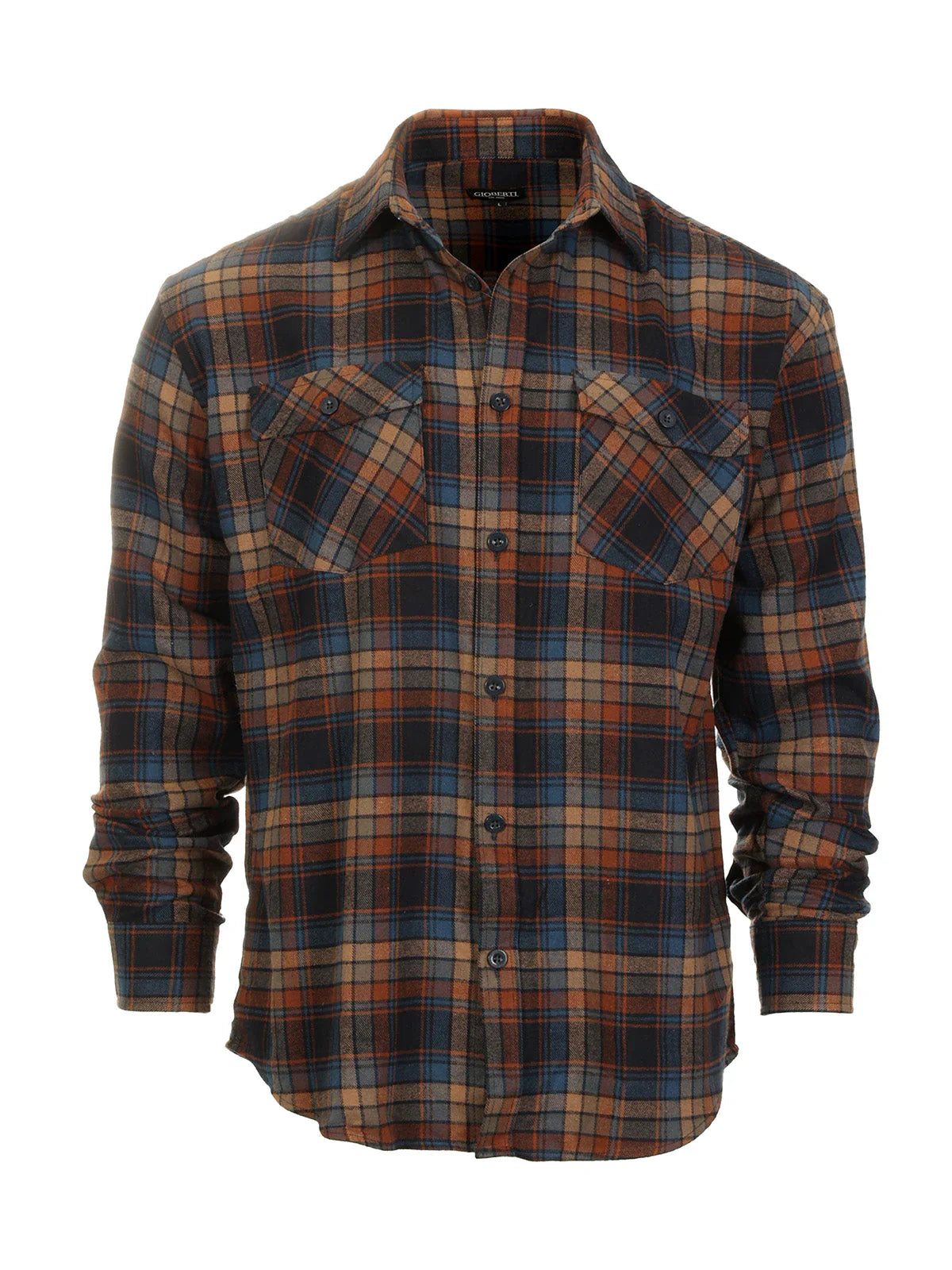 Men's Long Sleeve Plaid Flannel Shirt with pocket-B