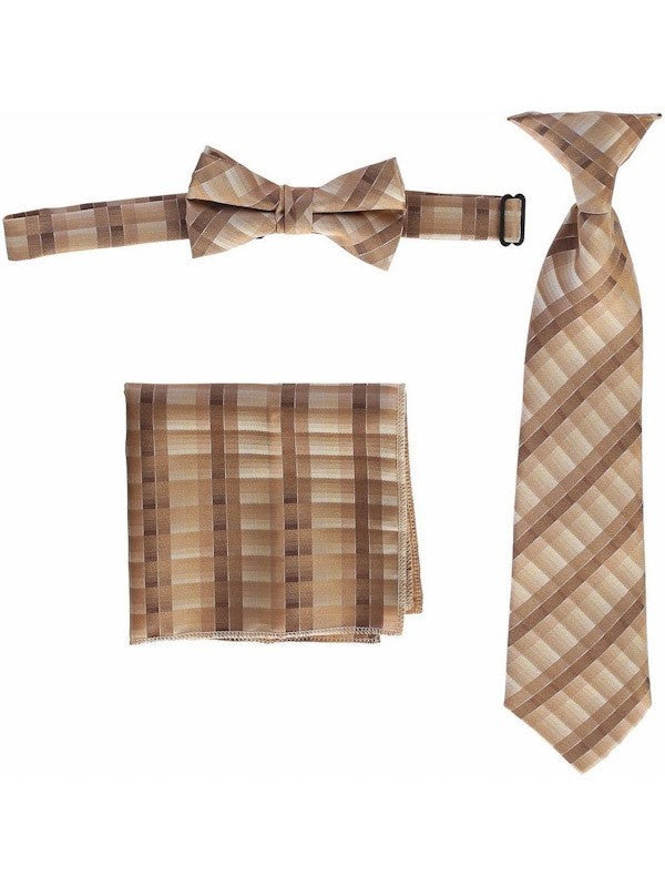 CTS-BOYS-3 PC SET-CHECKERED-TIE-BOWTIE-P SQ-15 COLORS-SIZE 2-4 AND 5-7 AND 8-18