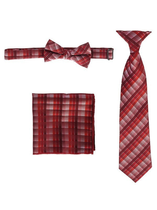 CTS-BOYS-3 PC SET-CHECKERED-TIE-BOWTIE-P SQ-15 COLORS-SIZE 2-4 AND 5-7 AND 8-18