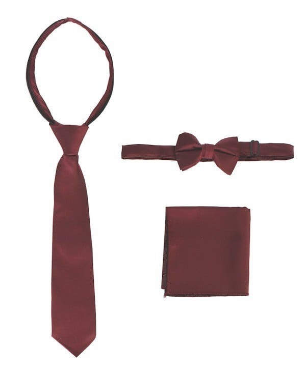 STS-BOYS-3 PC SET-SOLID-TIE-BOWTIE-P SQ-20 COLORS-SIZE 2-4 AND 5-7 AND 8-18