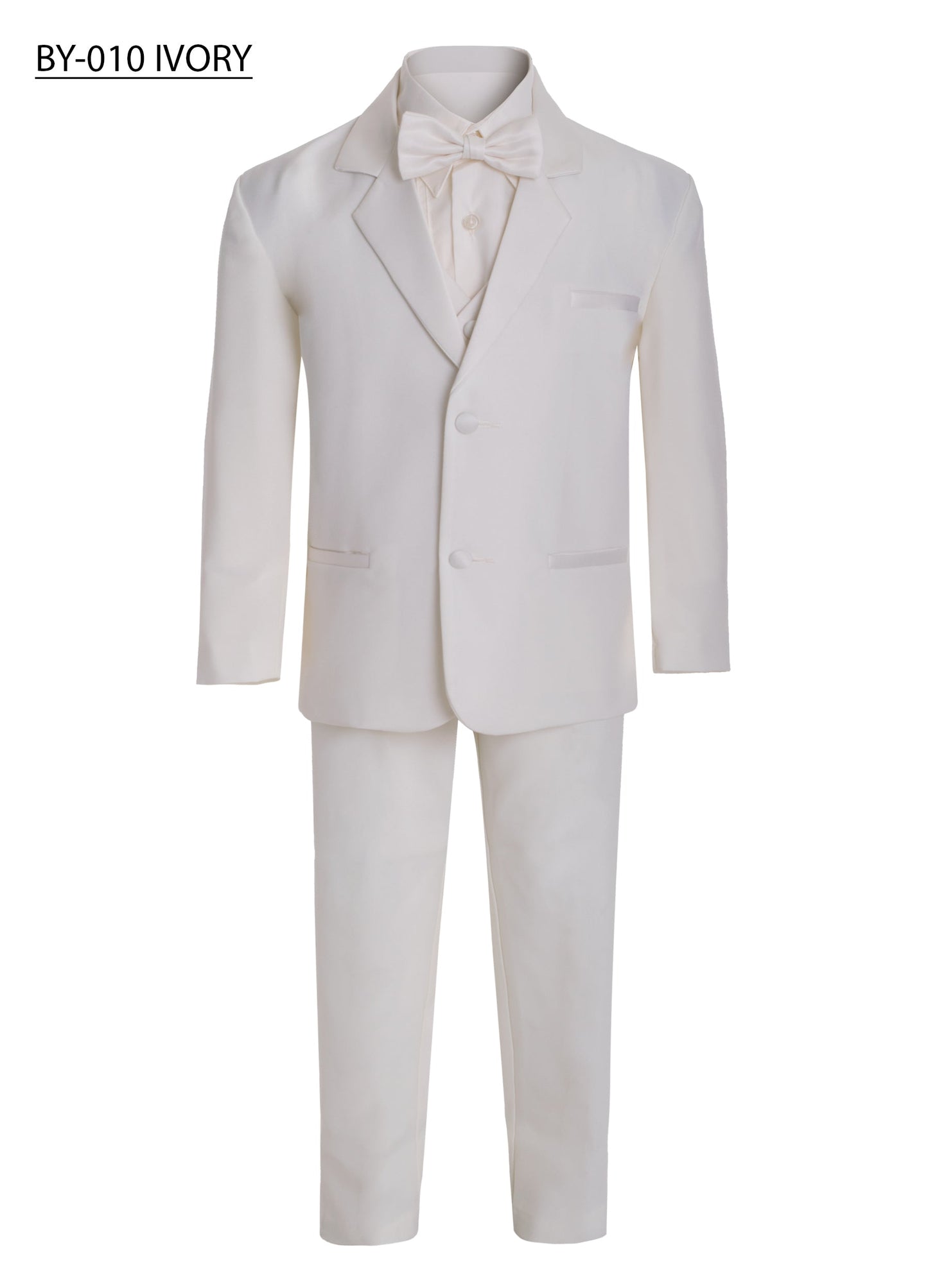 BY-010 Boys formal tuxedo with bow tie (5 pcs) 3 COLORS IVORY-BLACK-WHITE