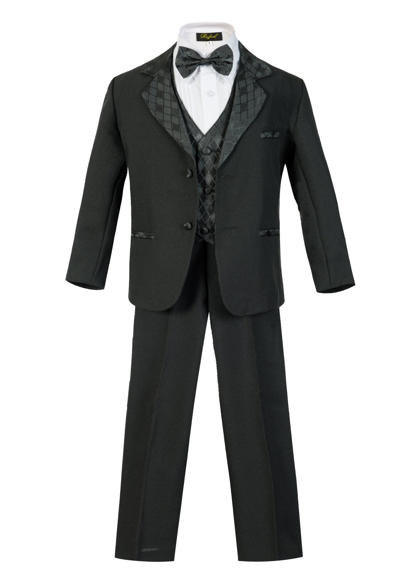 BY-010D Boys formal tuxedo with bow tie (5 pcs) BLACK-WHITE