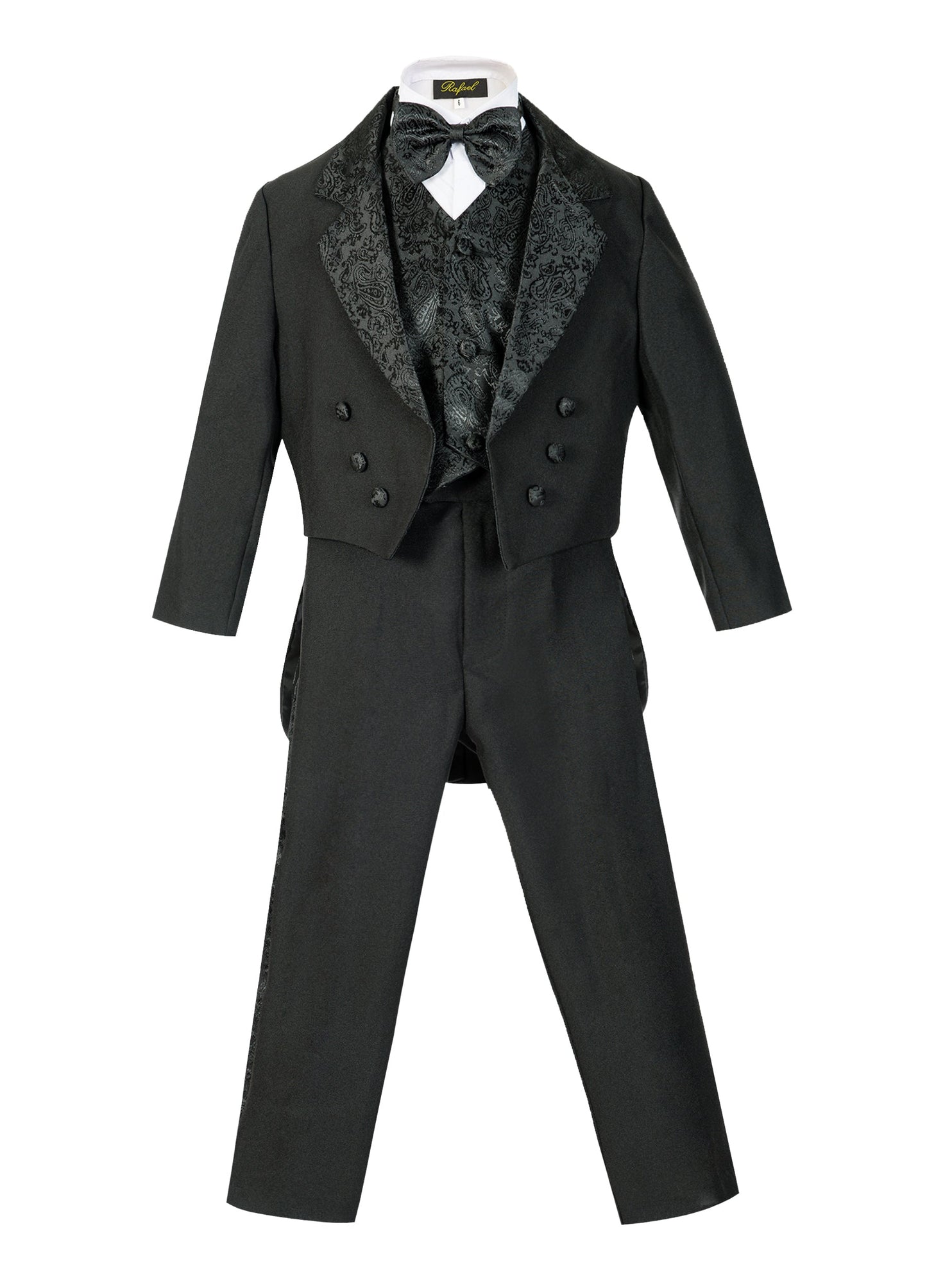 BY-011 Boys formal tuxedo with bow tie (5 pcs) BLAC-WHITE