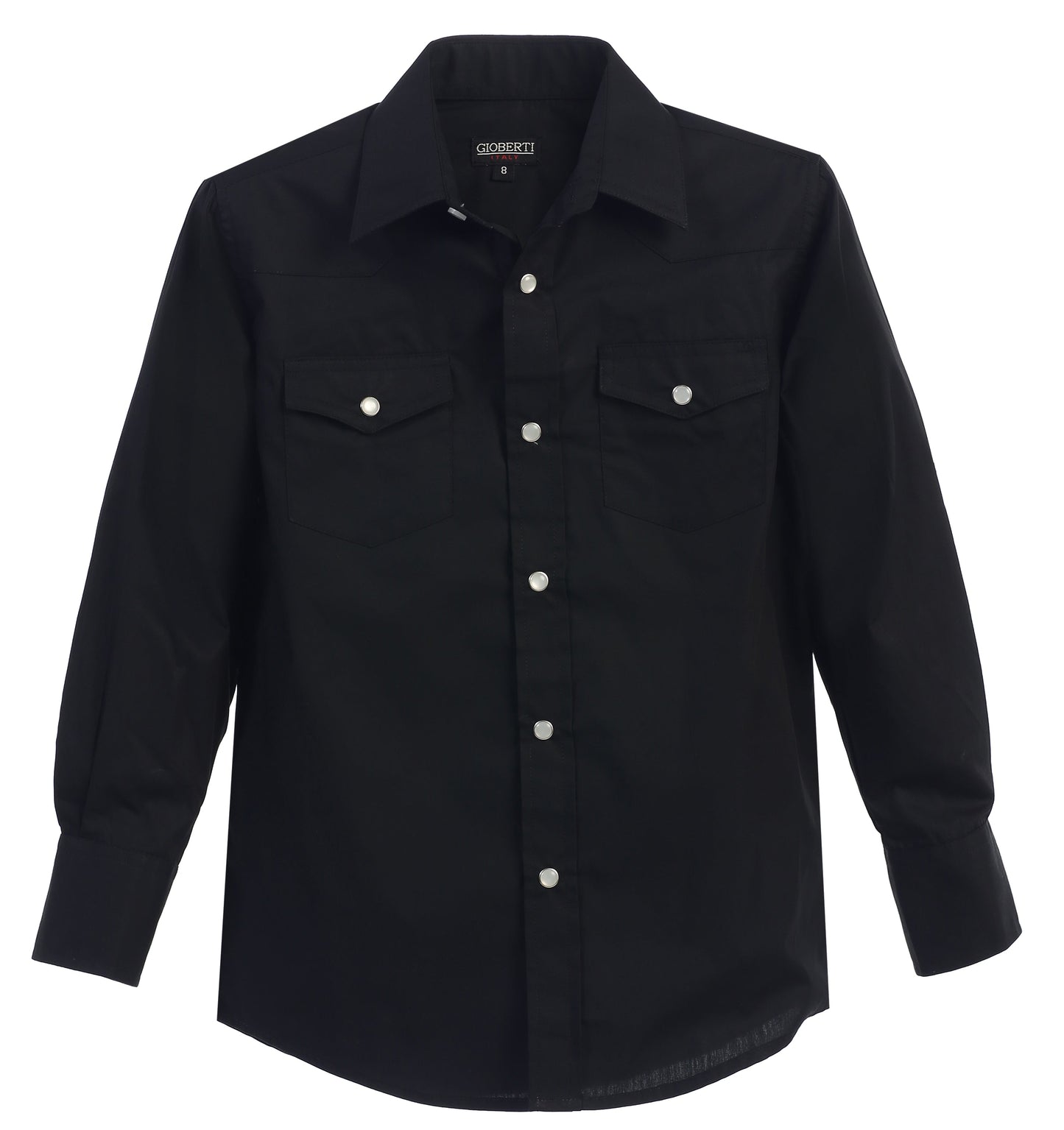 LS-85W-Boy's Casual Western Solid Long Sleeve Shirt with Pearl Snaps - 5 COLORS( ROYAL BLUE-NAVY-IVORY-GRAY-BLACK ) SIZE 4-18